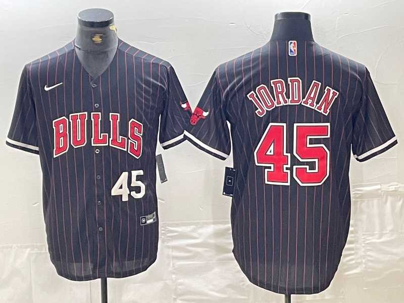 Men%27s Chicago Bulls #45 Michael Jordan Number Black Pinstripe Cool Base Stitched Baseball Jersey->chicago bulls->NBA Jersey